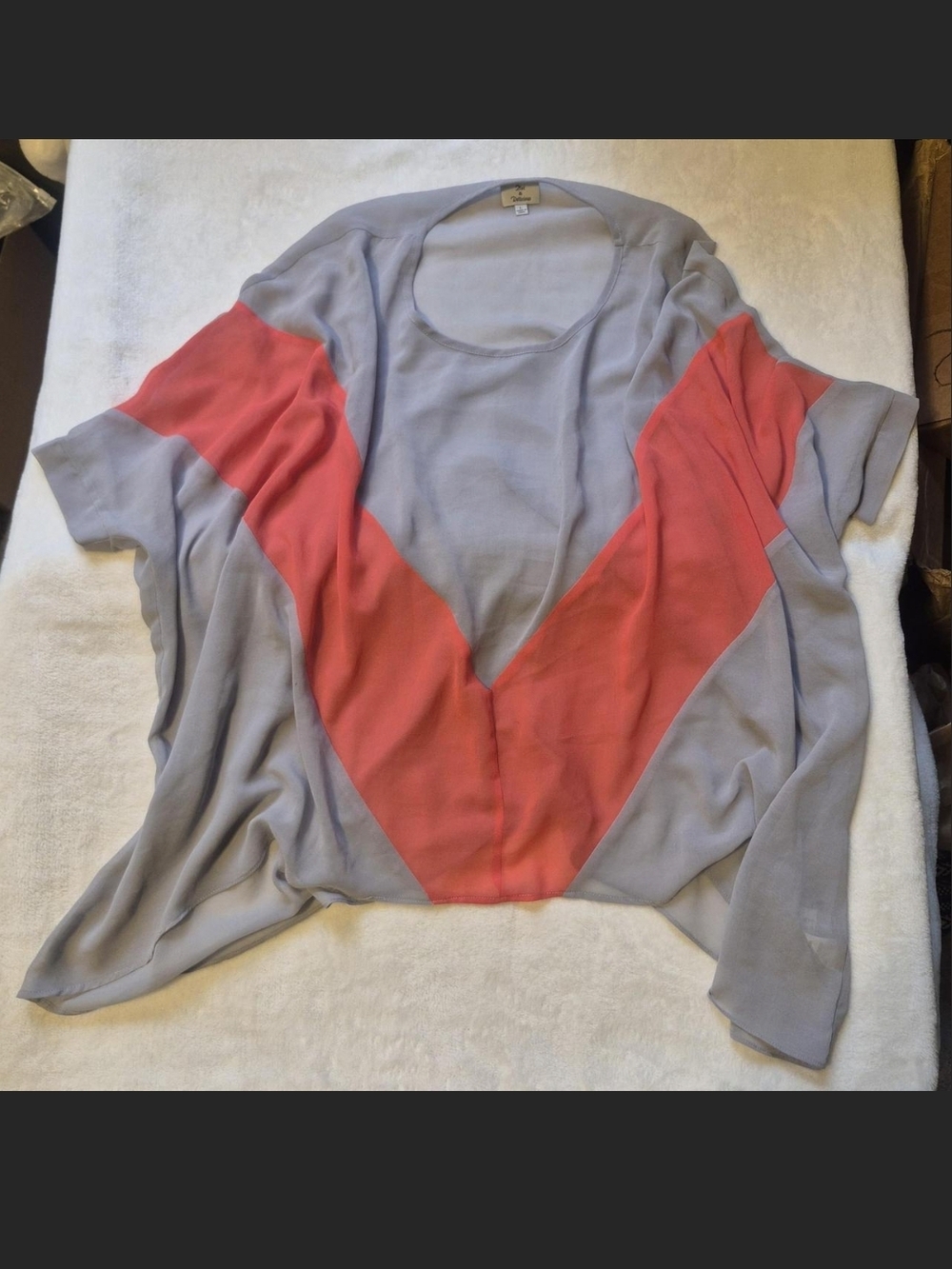 Light Gray & Coral V-Neck Dolman Sleeve Women's Top